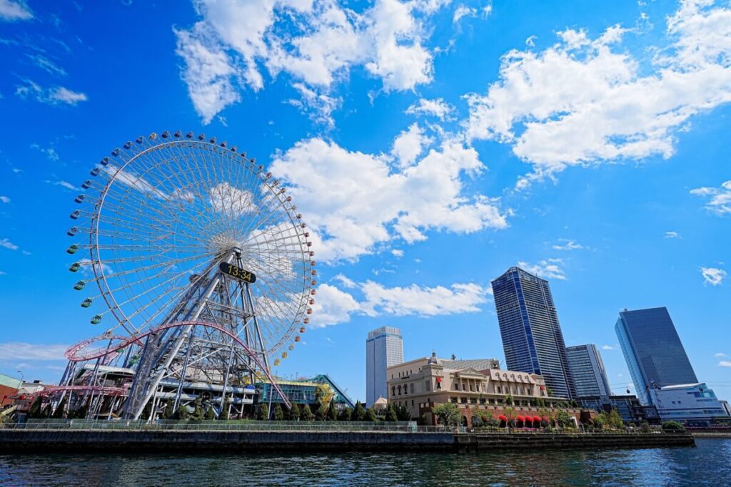 Ferris wheel and night view of Minato Mirai
