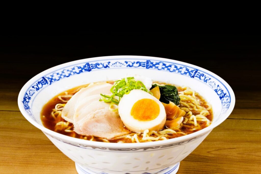 Japanese ramen noodles with broth and toppings