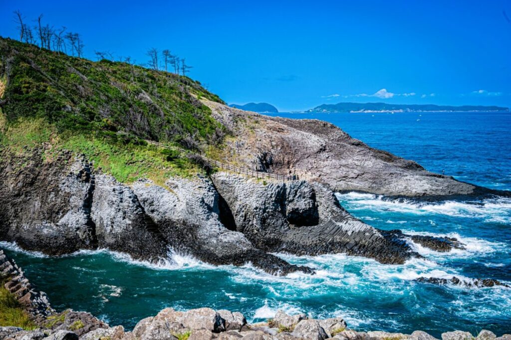 Dramatic coastal cliffs and sea caves of Nanatsugama in Saga Prefecture