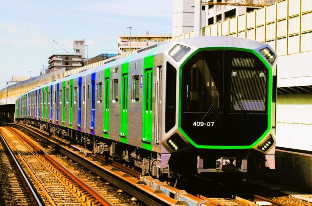 Osaka Metro train running through the city