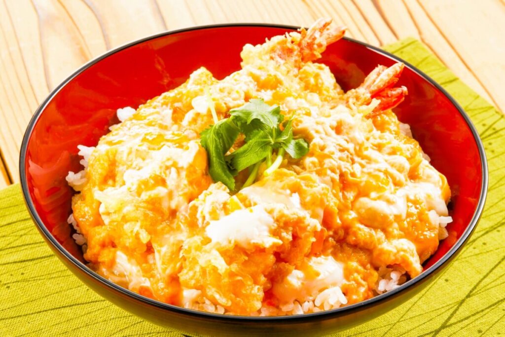 Japanese tendon bowl with shrimp tempura