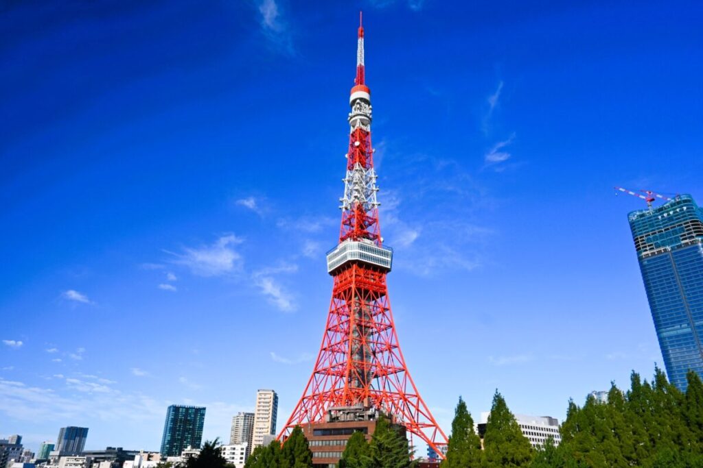 conic Tokyo Tower under clear blue sky