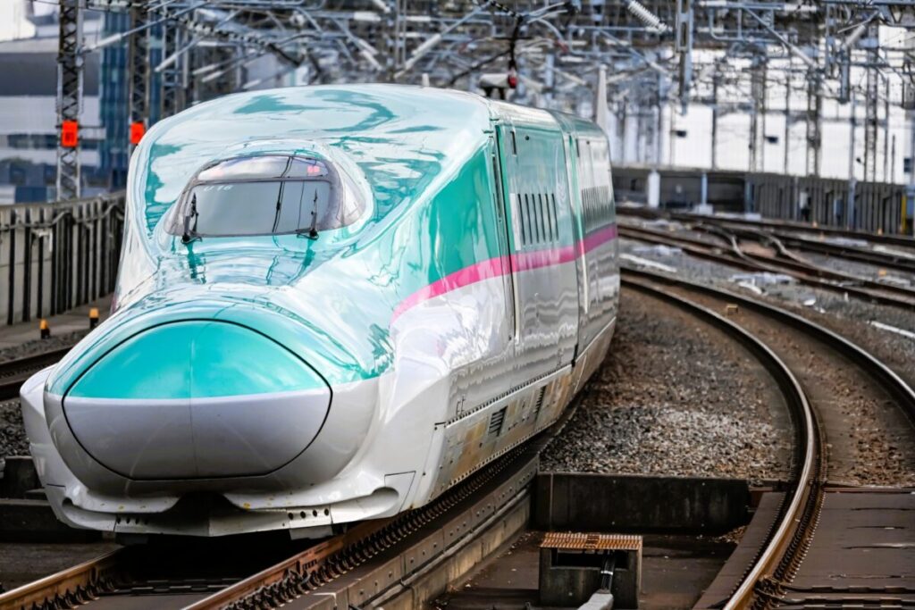 E5 Series Shinkansen operating on the Tohoku Shinkansen line toward Aomori, Japan