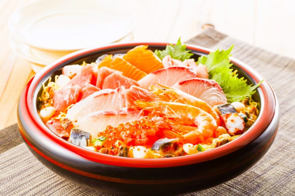 Fresh Japanese Kaisen Don seafood rice bowl