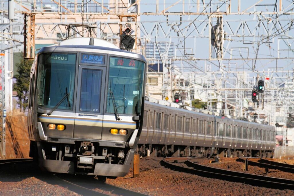 JR West Shin-Kaisoku rapid train traveling through Kansai region