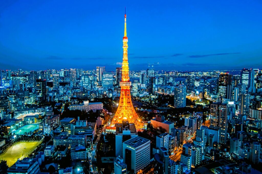 Tokyo Tower illuminated at night