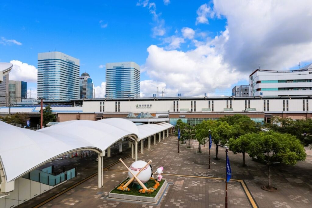 South exit plaza of Kaihin-Makuhari Station with modern urban scenery
