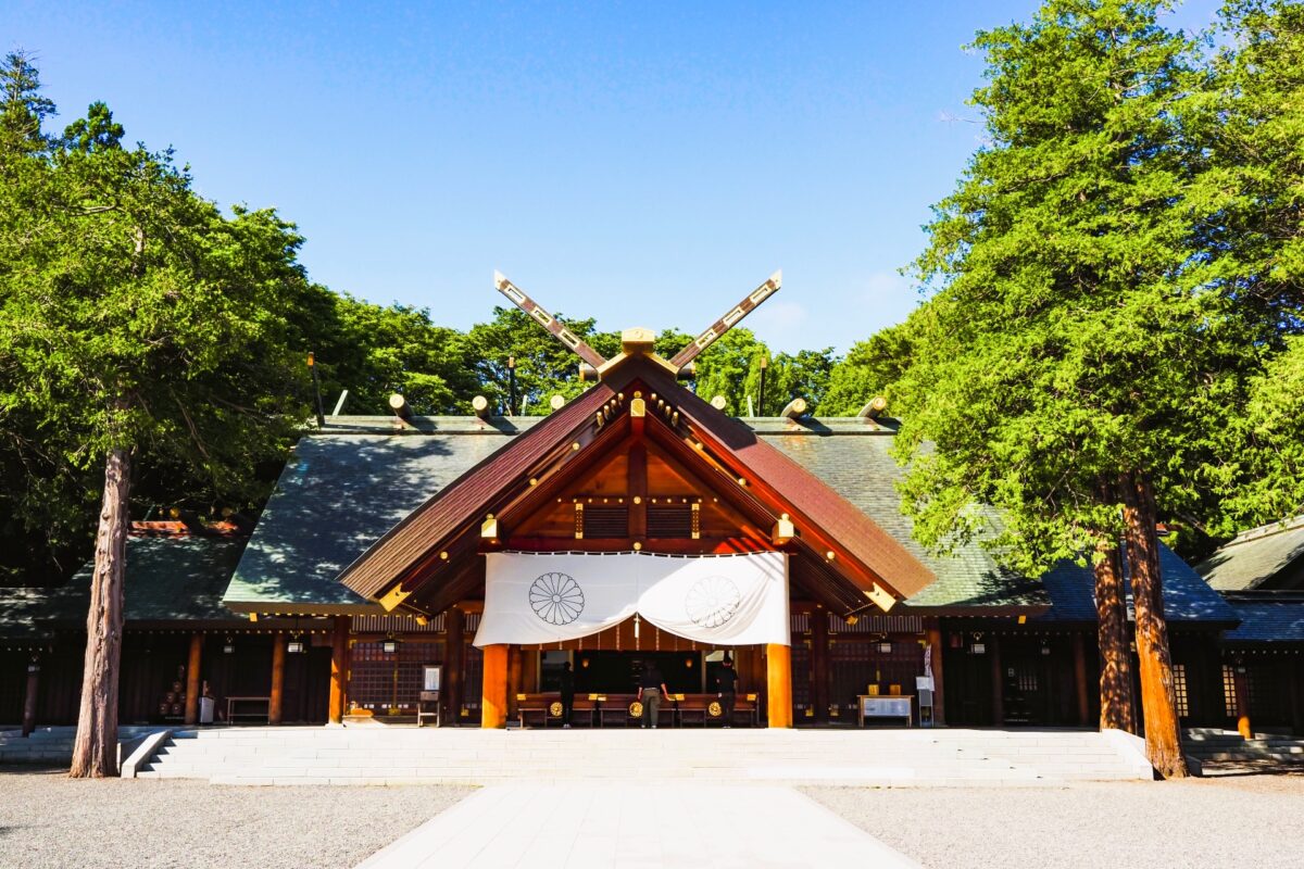 Hokkaido Shrine in Sapporo surrounded by forest and traditional Shinto architecture