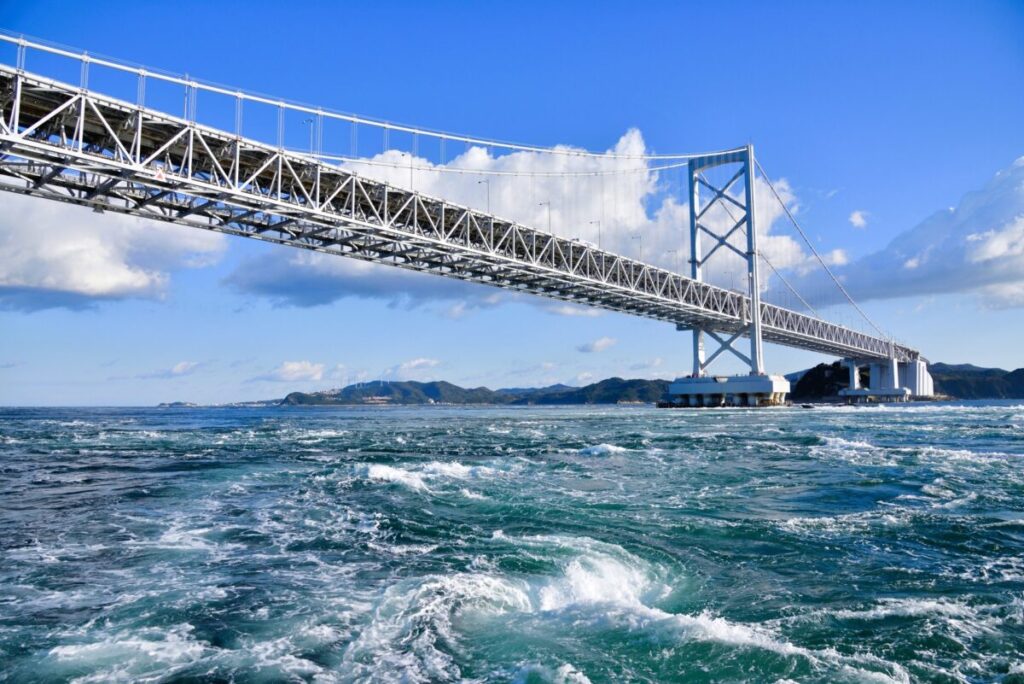 Scenic view of the Naruto Strait known for powerful whirlpools in Japan