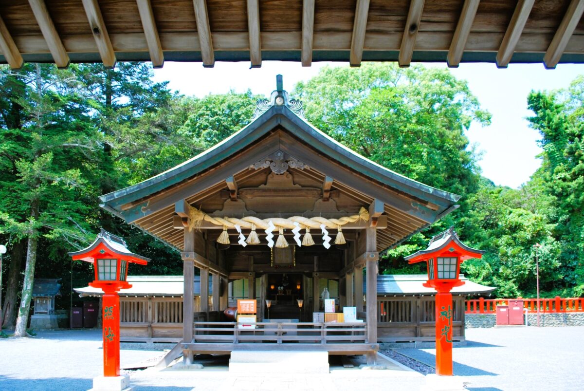 Nakatsumiya Shrine of Munakata Taisha on Okinoshima with traditional Shinto architecture