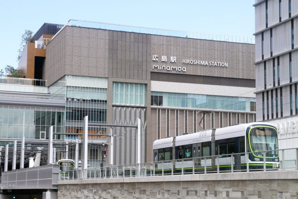 Hiroshima Electric Railway tram in front of Hiroshima Station