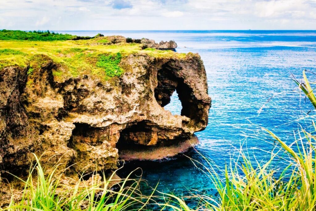 Scenic coastal cliffs of Manzamo in Okinawa overlooking the East China Sea