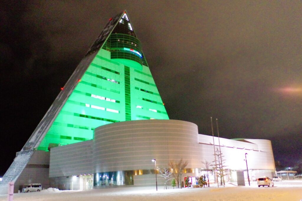 ASPAM Aomori Prefecture Tourist Center with its triangular landmark design