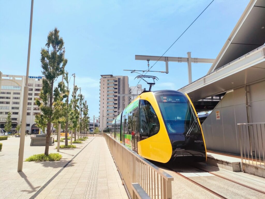 Utsunomiya Light Rail Transit (LRT) modern streetcar in Tochigi, Japan