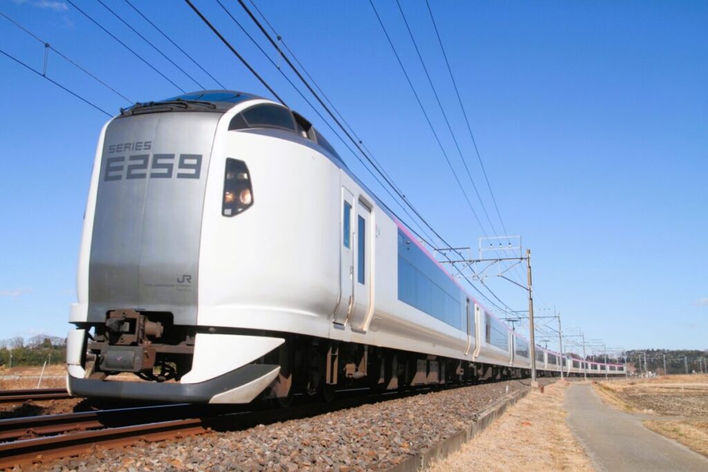 JR East E259 Series Narita Express train operating between Narita Airport and Tokyo