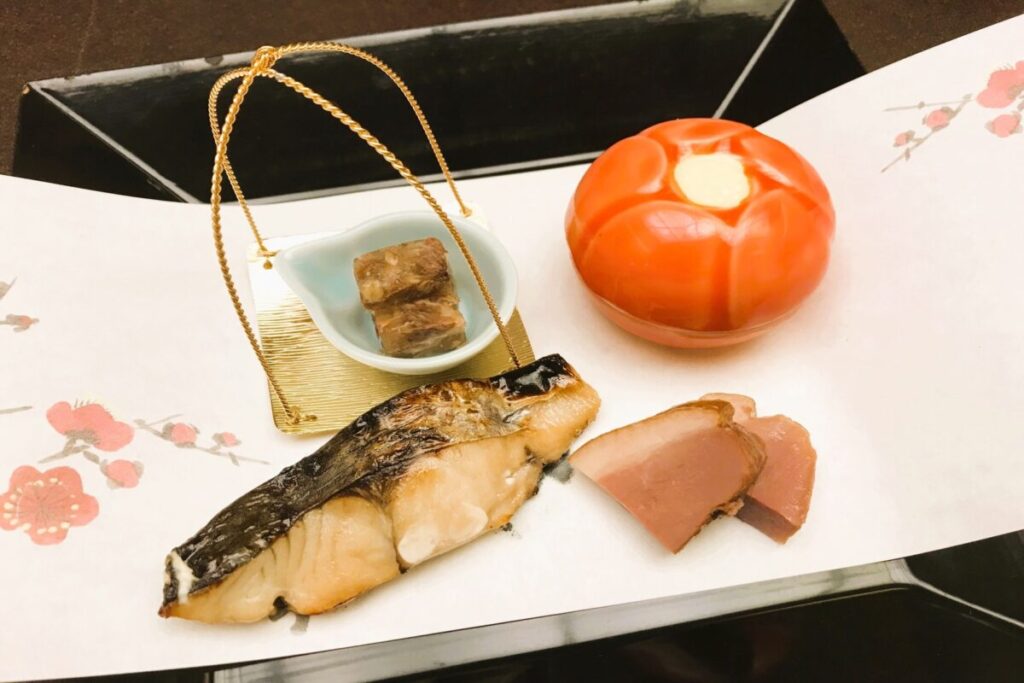 Traditional Japanese fish dish served as part of washoku cuisine
