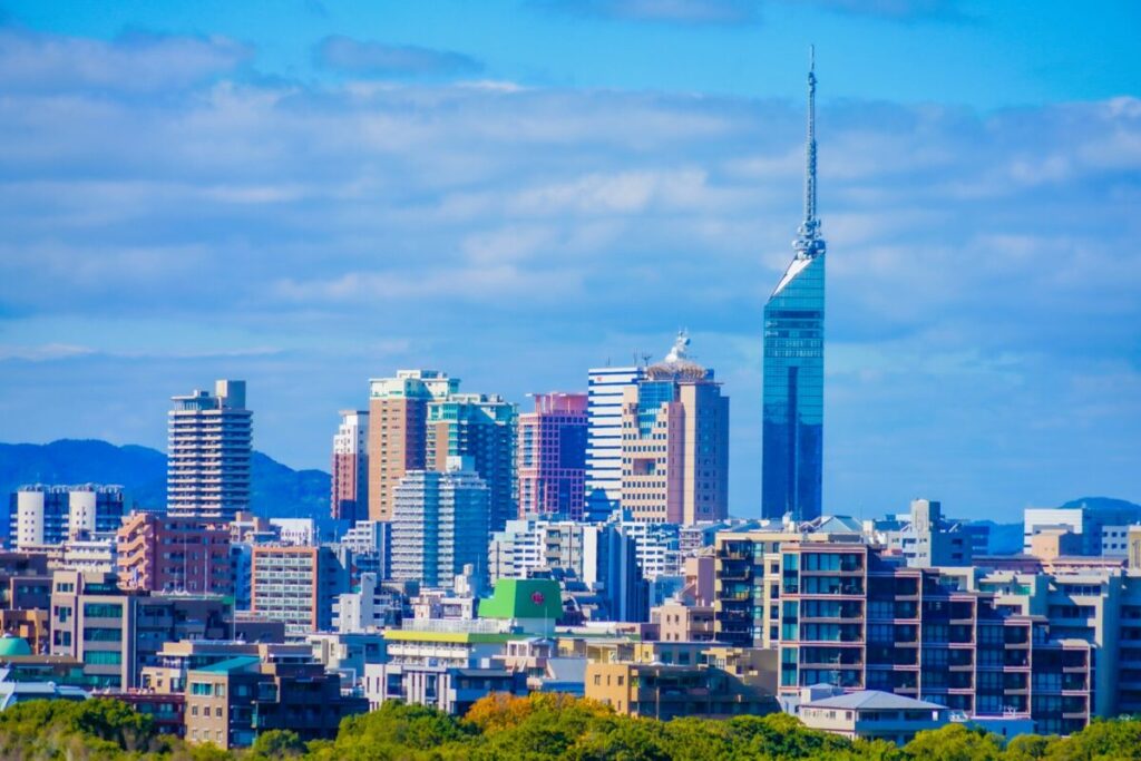 Modern cityscape of Fukuoka with contemporary buildings and urban scenery