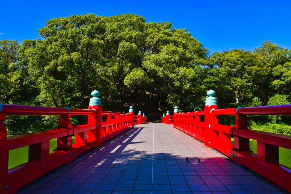 Red bridge in Osaka adding a vibrant accent to the urban landscape