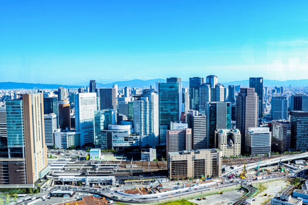 Modern office buildings and cityscape in the Umeda district of Osaka