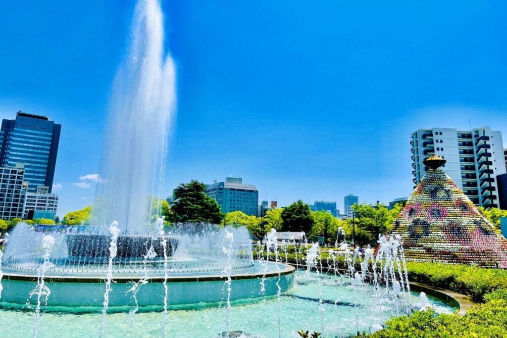 Peace Memorial Park fountain in Hiroshima dedicated to remembrance