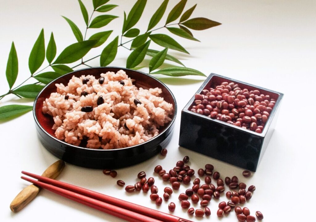 Sekihan red rice with azuki beans, a traditional Japanese celebratory dish