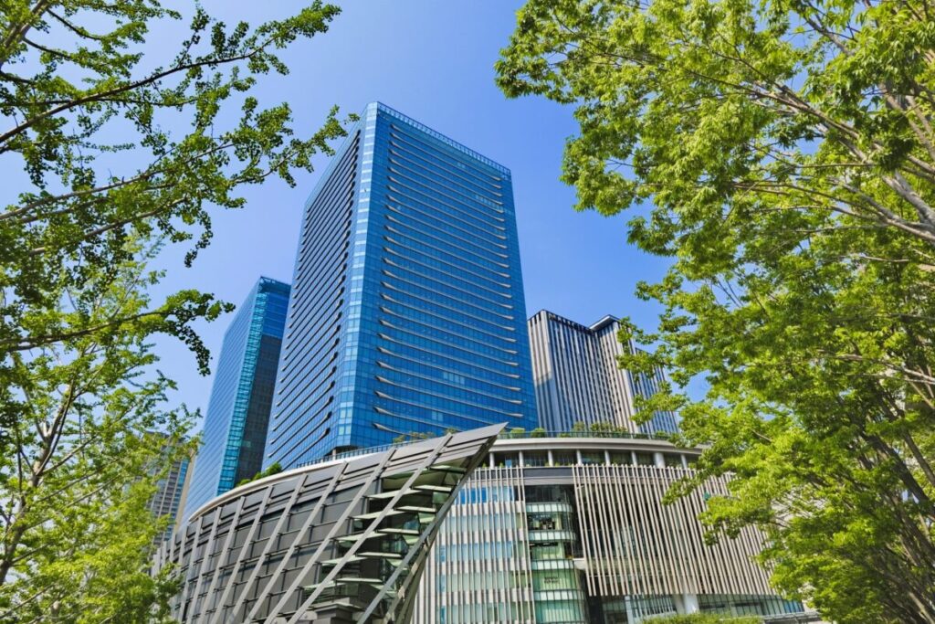Modern skyline of the Osaka Station North district with contemporary buildings