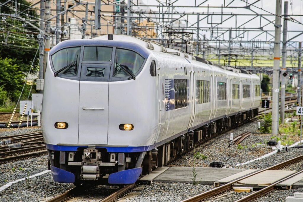 JR Haruka Express train in Japan, airport limited express connecting Kansai Airport and Kyoto
