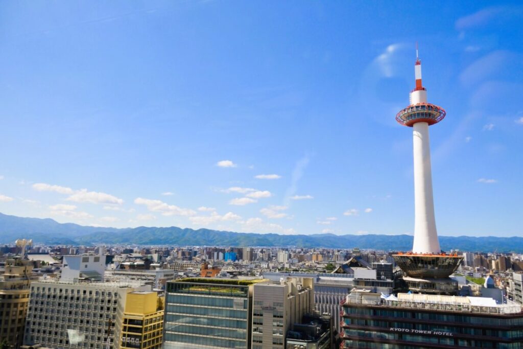 Kyoto Tower near Kyoto Station, famous landmark and observation tower in Kyoto