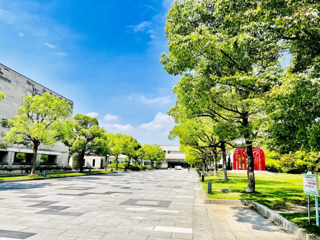 Fukuyama Castle Park in Hiroshima Japan, historic castle grounds and garden