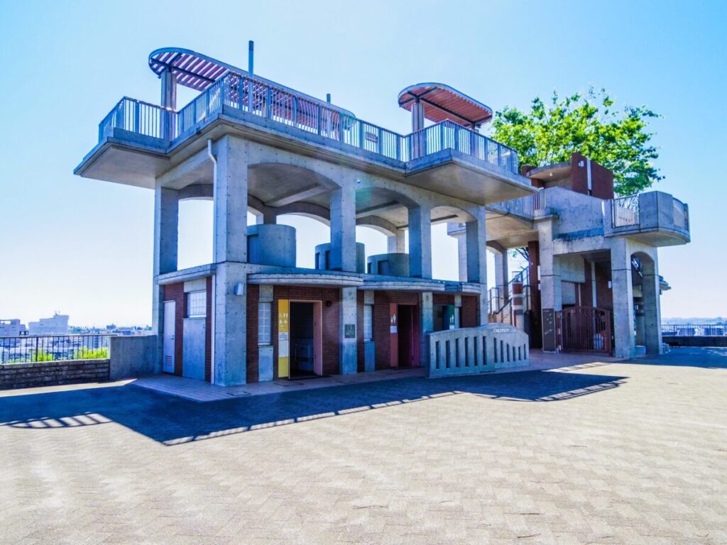 Nogeyama Park observation deck in Yokohama Japan, city skyline view from hilltop