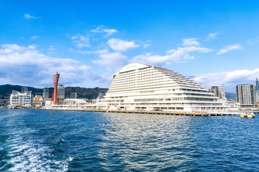 Kobe Port Tower and Meriken Park in Hyogo Japan, iconic waterfront cityscape