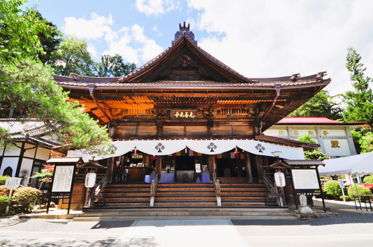 Main hall of Moto-Zenkoji Temple in Nagano Japan, historic Buddhist temple architecture