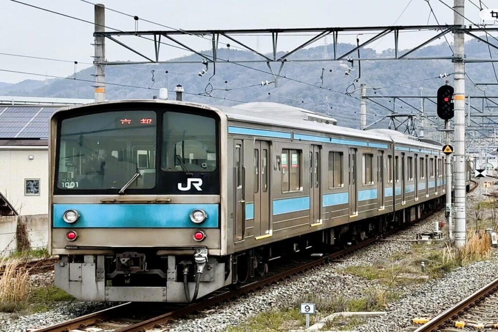 JR 205 Series train on the Nara Line in Japan, local commuter train serving Kyoto and Nara