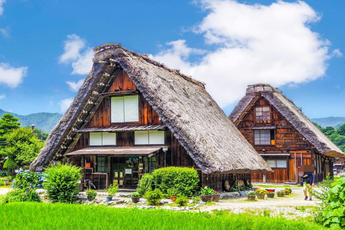 Traditional gassho-zukuri houses in Shirakawa-go, UNESCO World Heritage village in Gifu Japan